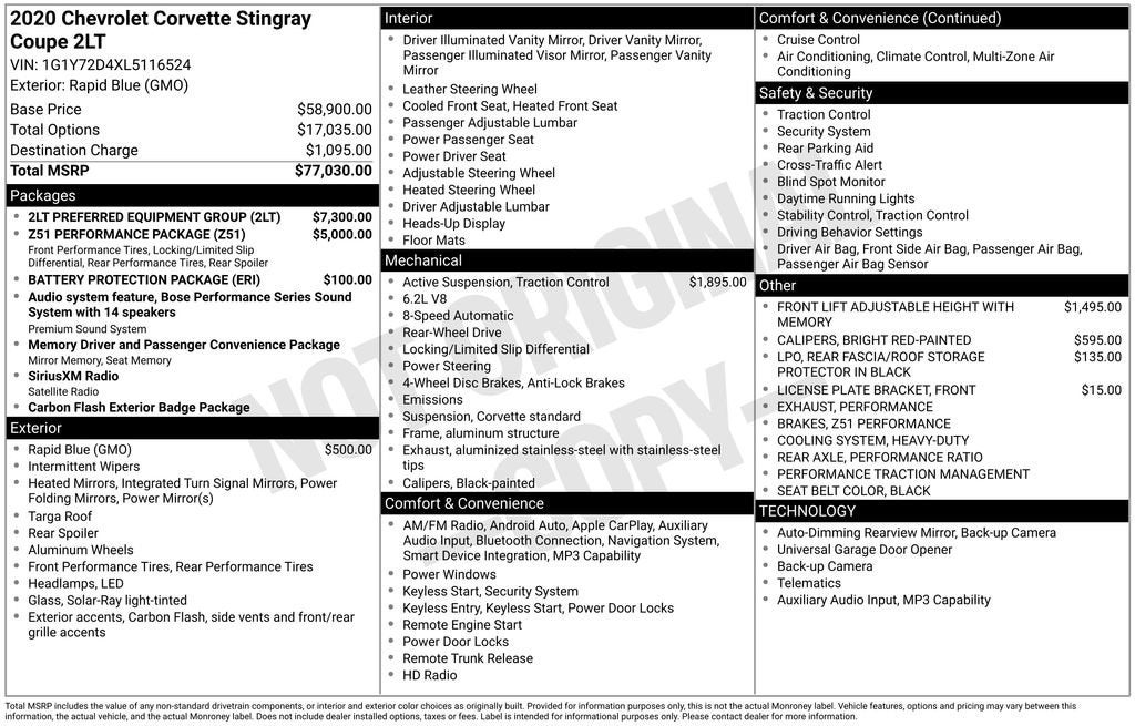 2020 Chevrolet Corvette Stingray 2LT