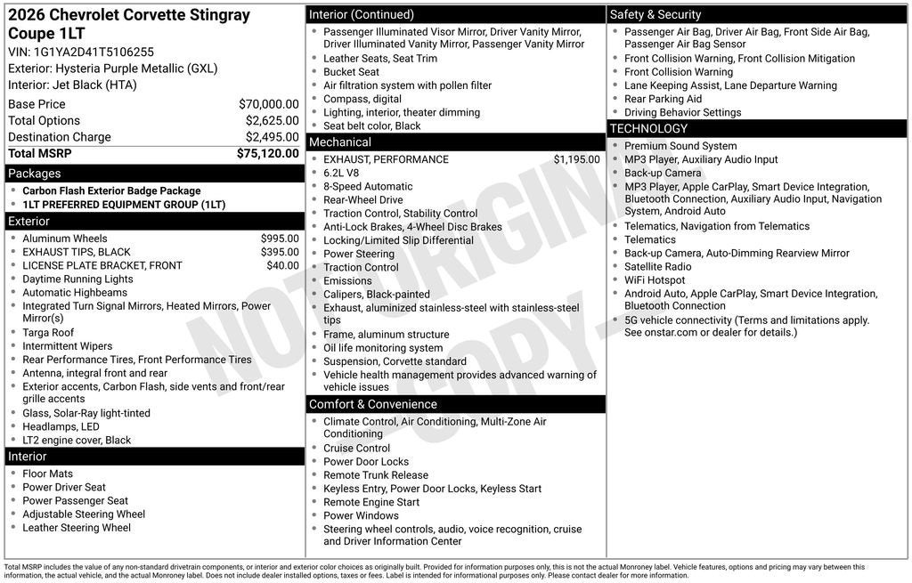 2026 Chevrolet Corvette Stingray 1LT
