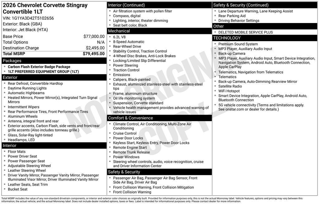 2026 Chevrolet Corvette Stingray 1LT