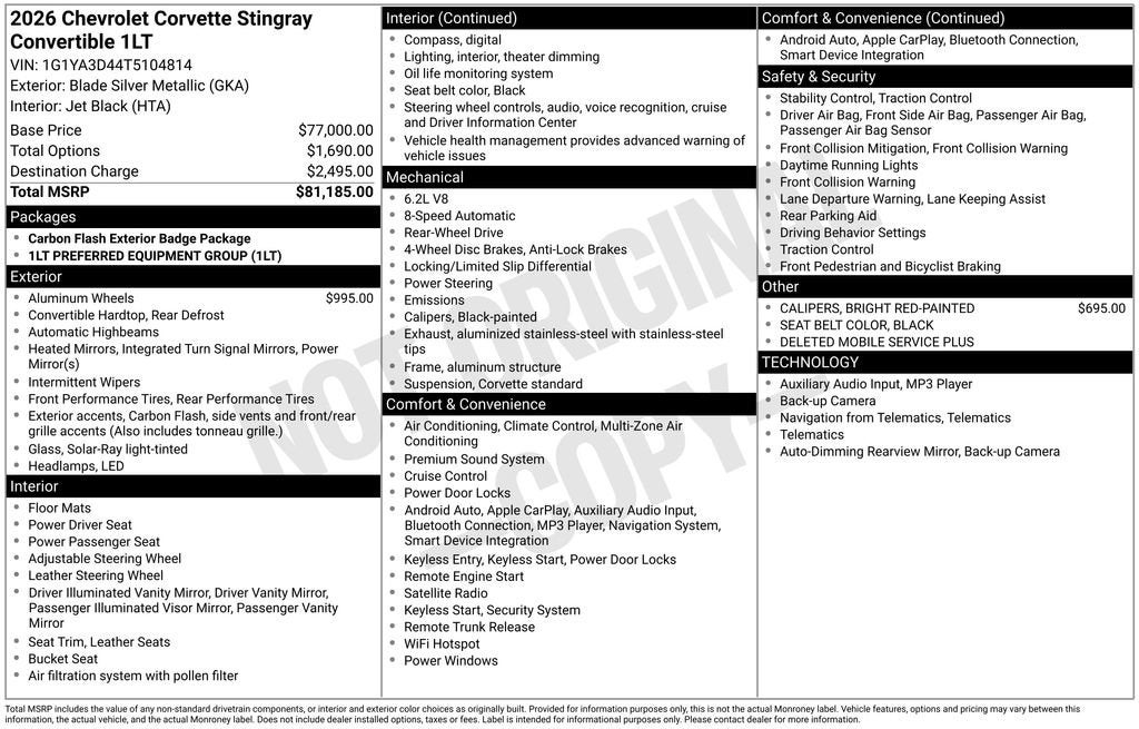 2026 Chevrolet Corvette Stingray 1LT