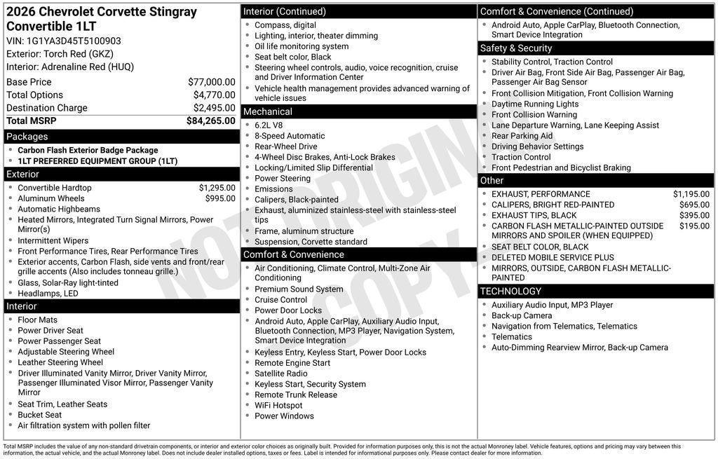 2026 Chevrolet Corvette Stingray 1LT