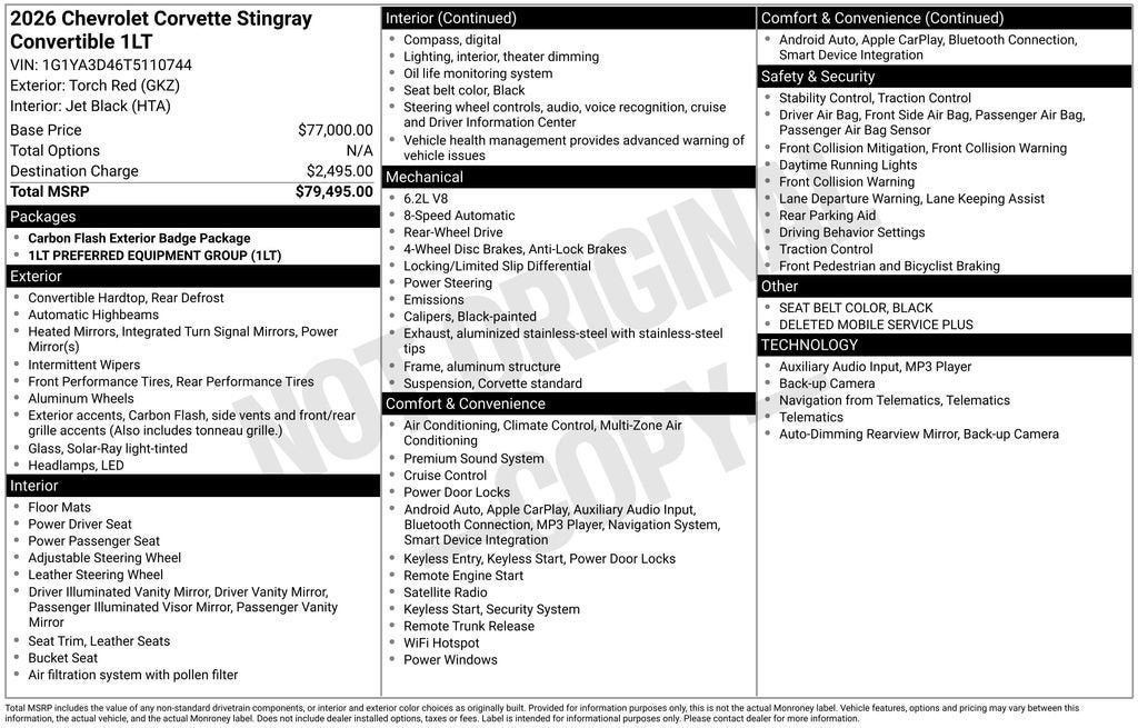 2026 Chevrolet Corvette Stingray 1LT