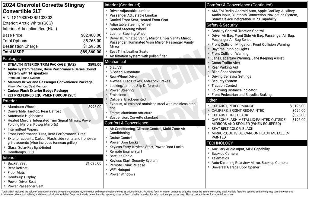 2024 Chevrolet Corvette Stingray 2LT