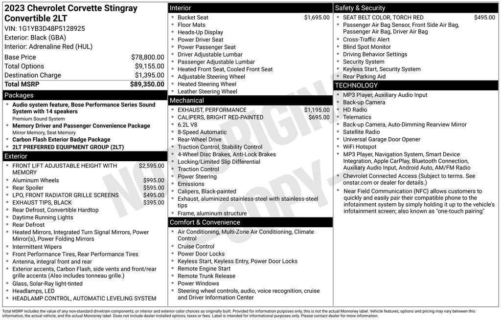 2023 Chevrolet Corvette Stingray 2LT