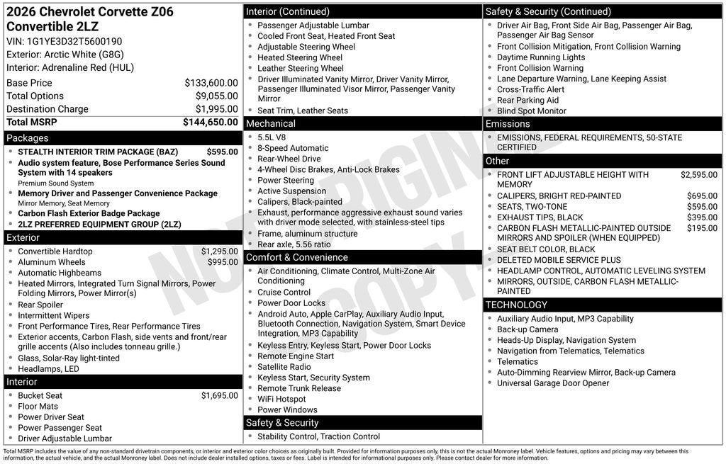 2026 Chevrolet Corvette Z06 2LZ